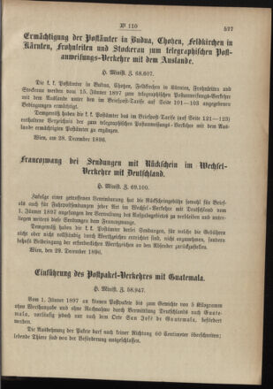 Post- und Telegraphen-Verordnungsblatt für das Verwaltungsgebiet des K.-K. Handelsministeriums 18961231 Seite: 5