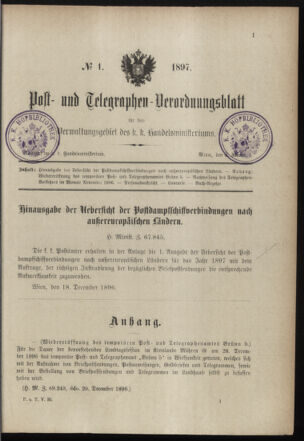 Post- und Telegraphen-Verordnungsblatt für das Verwaltungsgebiet des K.-K. Handelsministeriums 18970108 Seite: 1