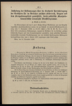 Post- und Telegraphen-Verordnungsblatt für das Verwaltungsgebiet des K.-K. Handelsministeriums 18970112 Seite: 2