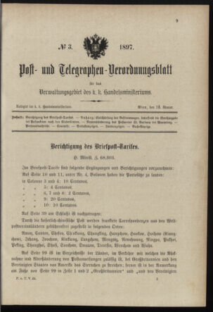 Post- und Telegraphen-Verordnungsblatt für das Verwaltungsgebiet des K.-K. Handelsministeriums 18970113 Seite: 1