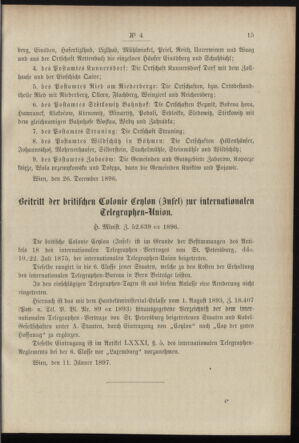 Post- und Telegraphen-Verordnungsblatt für das Verwaltungsgebiet des K.-K. Handelsministeriums 18970114 Seite: 3