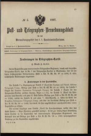 Post- und Telegraphen-Verordnungsblatt für das Verwaltungsgebiet des K.-K. Handelsministeriums 18970116 Seite: 1