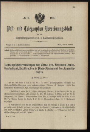 Post- und Telegraphen-Verordnungsblatt für das Verwaltungsgebiet des K.-K. Handelsministeriums 18970120 Seite: 1