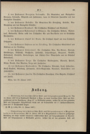 Post- und Telegraphen-Verordnungsblatt für das Verwaltungsgebiet des K.-K. Handelsministeriums 18970126 Seite: 3