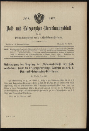 Post- und Telegraphen-Verordnungsblatt für das Verwaltungsgebiet des K.-K. Handelsministeriums 18970130 Seite: 1