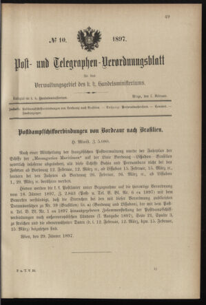 Post- und Telegraphen-Verordnungsblatt für das Verwaltungsgebiet des K.-K. Handelsministeriums 18970201 Seite: 1