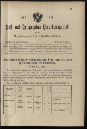 Post- und Telegraphen-Verordnungsblatt für das Verwaltungsgebiet des K.-K. Handelsministeriums 18970203 Seite: 1