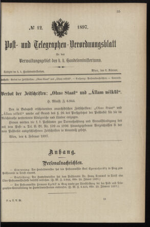 Post- und Telegraphen-Verordnungsblatt für das Verwaltungsgebiet des K.-K. Handelsministeriums 18970206 Seite: 1