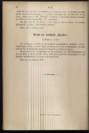 Post- und Telegraphen-Verordnungsblatt für das Verwaltungsgebiet des K.-K. Handelsministeriums 18970301 Seite: 8