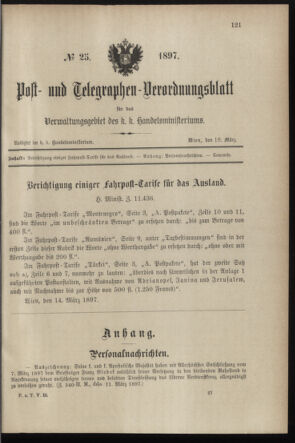 Post- und Telegraphen-Verordnungsblatt für das Verwaltungsgebiet des K.-K. Handelsministeriums 18970318 Seite: 1