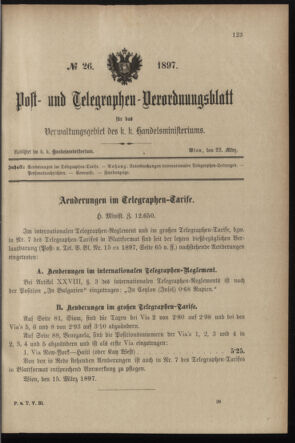 Post- und Telegraphen-Verordnungsblatt für das Verwaltungsgebiet des K.-K. Handelsministeriums 18970322 Seite: 1