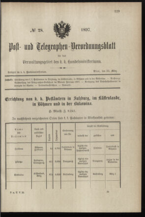 Post- und Telegraphen-Verordnungsblatt für das Verwaltungsgebiet des K.-K. Handelsministeriums