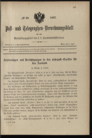 Post- und Telegraphen-Verordnungsblatt für das Verwaltungsgebiet des K.-K. Handelsministeriums 18970402 Seite: 1