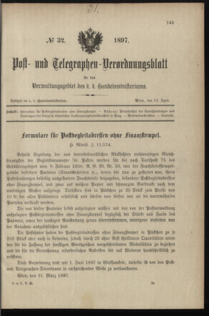 Post- und Telegraphen-Verordnungsblatt für das Verwaltungsgebiet des K.-K. Handelsministeriums 18970410 Seite: 1