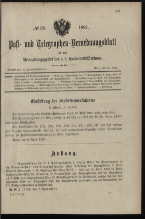 Post- und Telegraphen-Verordnungsblatt für das Verwaltungsgebiet des K.-K. Handelsministeriums 18970413 Seite: 1