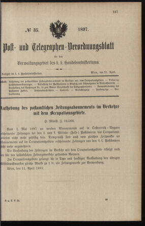 Post- und Telegraphen-Verordnungsblatt für das Verwaltungsgebiet des K.-K. Handelsministeriums