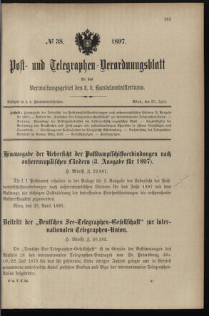 Post- und Telegraphen-Verordnungsblatt für das Verwaltungsgebiet des K.-K. Handelsministeriums 18970428 Seite: 1