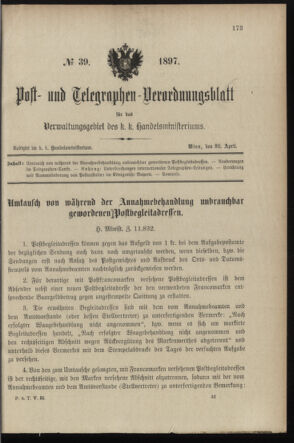 Post- und Telegraphen-Verordnungsblatt für das Verwaltungsgebiet des K.-K. Handelsministeriums