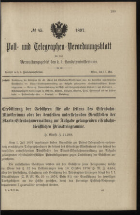 Post- und Telegraphen-Verordnungsblatt für das Verwaltungsgebiet des K.-K. Handelsministeriums 18970515 Seite: 1