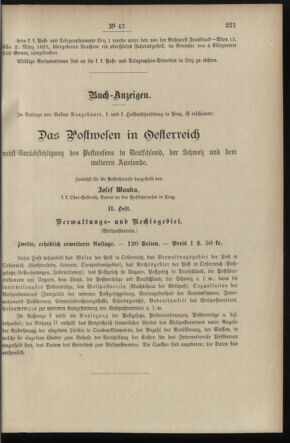 Post- und Telegraphen-Verordnungsblatt für das Verwaltungsgebiet des K.-K. Handelsministeriums 18970526 Seite: 15