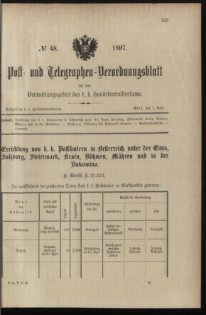 Post- und Telegraphen-Verordnungsblatt für das Verwaltungsgebiet des K.-K. Handelsministeriums