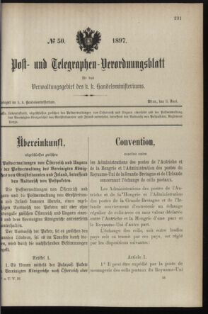 Post- und Telegraphen-Verordnungsblatt für das Verwaltungsgebiet des K.-K. Handelsministeriums 18970609 Seite: 1