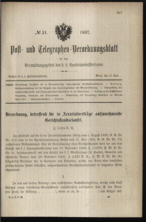 Post- und Telegraphen-Verordnungsblatt für das Verwaltungsgebiet des K.-K. Handelsministeriums