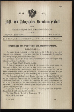 Post- und Telegraphen-Verordnungsblatt für das Verwaltungsgebiet des K.-K. Handelsministeriums 18970616 Seite: 1