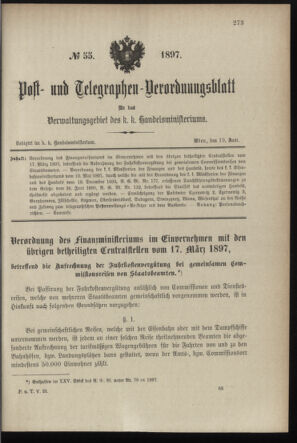 Post- und Telegraphen-Verordnungsblatt für das Verwaltungsgebiet des K.-K. Handelsministeriums 18970619 Seite: 1