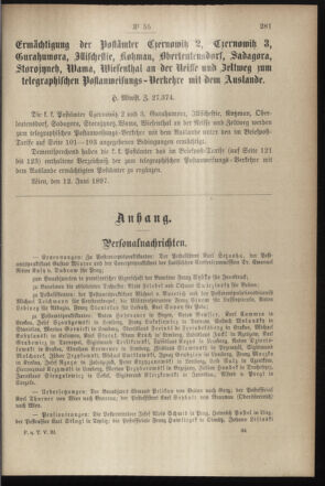 Post- und Telegraphen-Verordnungsblatt für das Verwaltungsgebiet des K.-K. Handelsministeriums 18970619 Seite: 9