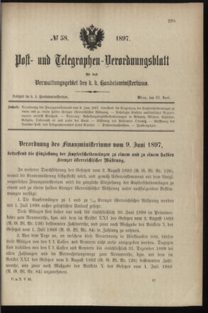 Post- und Telegraphen-Verordnungsblatt für das Verwaltungsgebiet des K.-K. Handelsministeriums