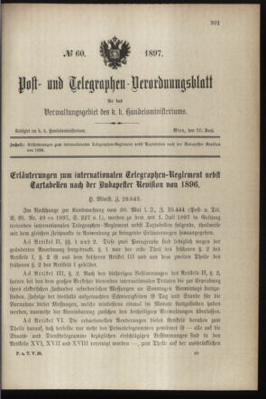 Post- und Telegraphen-Verordnungsblatt für das Verwaltungsgebiet des K.-K. Handelsministeriums 18970626 Seite: 1