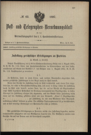 Post- und Telegraphen-Verordnungsblatt für das Verwaltungsgebiet des K.-K. Handelsministeriums 18970703 Seite: 1