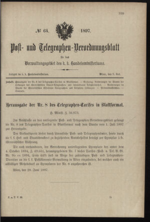 Post- und Telegraphen-Verordnungsblatt für das Verwaltungsgebiet des K.-K. Handelsministeriums 18970706 Seite: 1