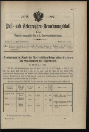 Post- und Telegraphen-Verordnungsblatt für das Verwaltungsgebiet des K.-K. Handelsministeriums 18970716 Seite: 1