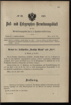 Post- und Telegraphen-Verordnungsblatt für das Verwaltungsgebiet des K.-K. Handelsministeriums 18970720 Seite: 1