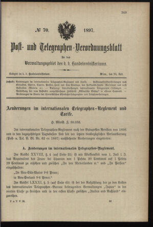 Post- und Telegraphen-Verordnungsblatt für das Verwaltungsgebiet des K.-K. Handelsministeriums 18970724 Seite: 1