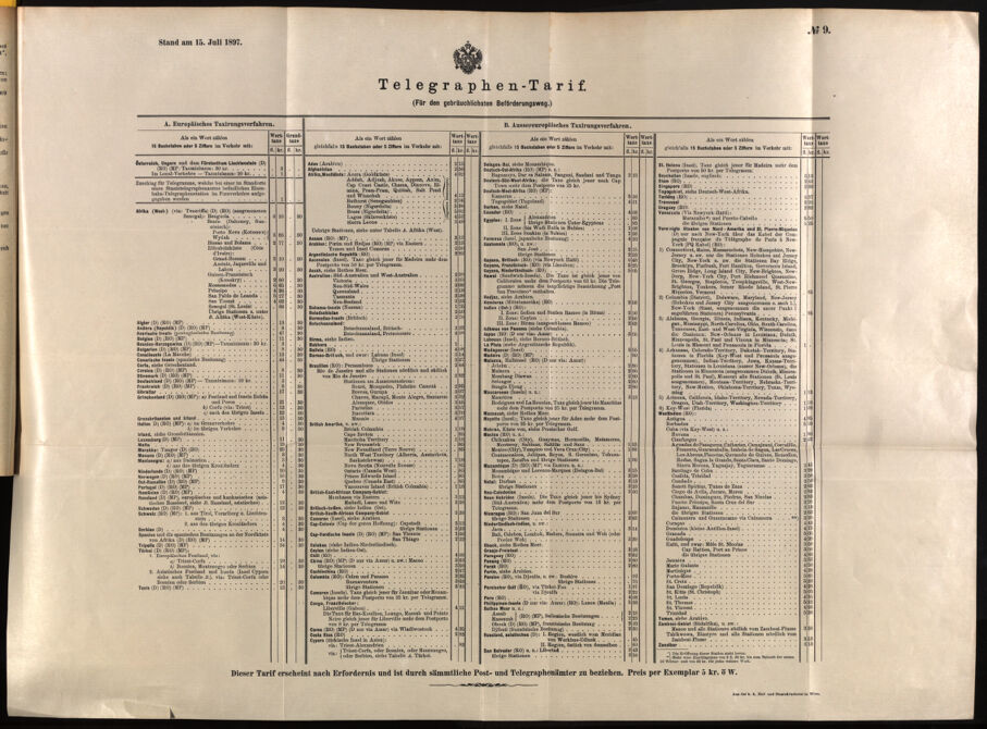 Post- und Telegraphen-Verordnungsblatt für das Verwaltungsgebiet des K.-K. Handelsministeriums 18970724 Seite: 9