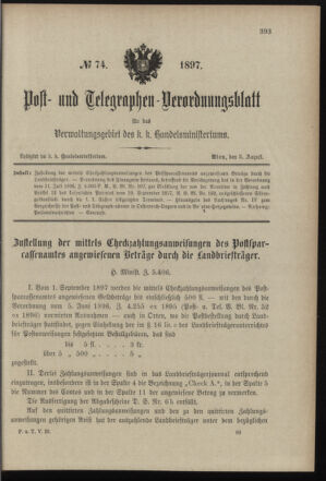 Post- und Telegraphen-Verordnungsblatt für das Verwaltungsgebiet des K.-K. Handelsministeriums 18970805 Seite: 1