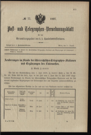 Post- und Telegraphen-Verordnungsblatt für das Verwaltungsgebiet des K.-K. Handelsministeriums 18970811 Seite: 1