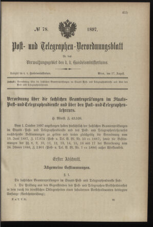 Post- und Telegraphen-Verordnungsblatt für das Verwaltungsgebiet des K.-K. Handelsministeriums 18970817 Seite: 1