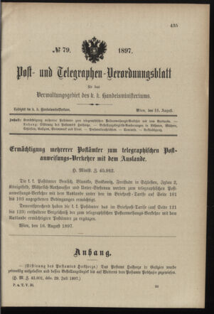 Post- und Telegraphen-Verordnungsblatt für das Verwaltungsgebiet des K.-K. Handelsministeriums 18970818 Seite: 1