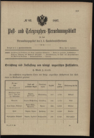 Post- und Telegraphen-Verordnungsblatt für das Verwaltungsgebiet des K.-K. Handelsministeriums 18970908 Seite: 1