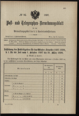 Post- und Telegraphen-Verordnungsblatt für das Verwaltungsgebiet des K.-K. Handelsministeriums 18970924 Seite: 1