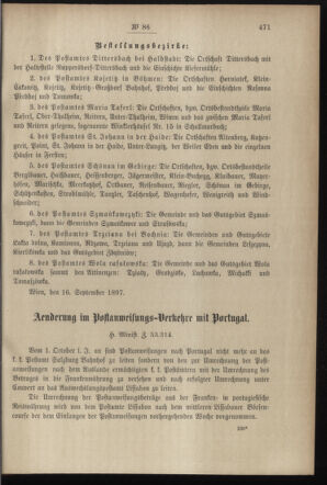 Post- und Telegraphen-Verordnungsblatt für das Verwaltungsgebiet des K.-K. Handelsministeriums 18970927 Seite: 3