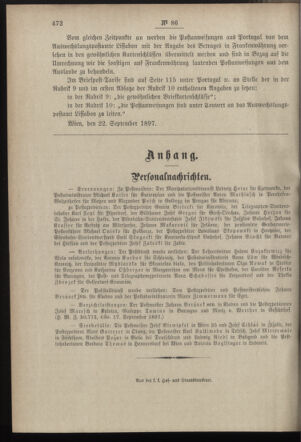 Post- und Telegraphen-Verordnungsblatt für das Verwaltungsgebiet des K.-K. Handelsministeriums 18970927 Seite: 4