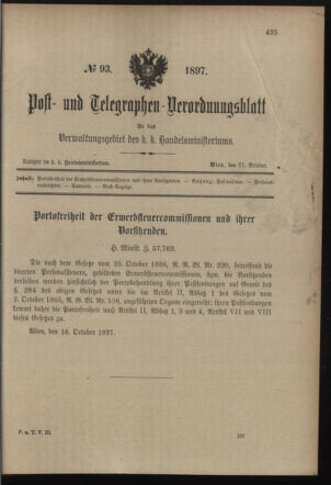 Post- und Telegraphen-Verordnungsblatt für das Verwaltungsgebiet des K.-K. Handelsministeriums 18971021 Seite: 1