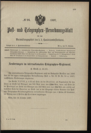 Post- und Telegraphen-Verordnungsblatt für das Verwaltungsgebiet des K.-K. Handelsministeriums 18971023 Seite: 1