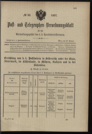 Post- und Telegraphen-Verordnungsblatt für das Verwaltungsgebiet des K.-K. Handelsministeriums 18971026 Seite: 1