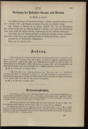 Post- und Telegraphen-Verordnungsblatt für das Verwaltungsgebiet des K.-K. Handelsministeriums 18971026 Seite: 3